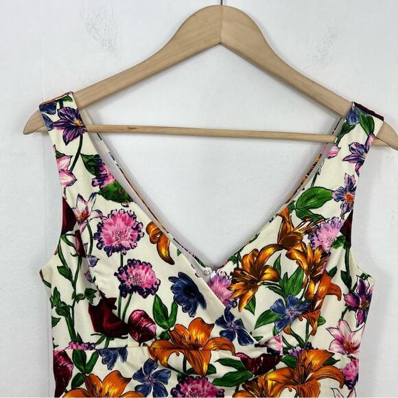 Chetta B Cream Floral V Neck Sleeveless Dress Size 8 - Picture 3 of 14